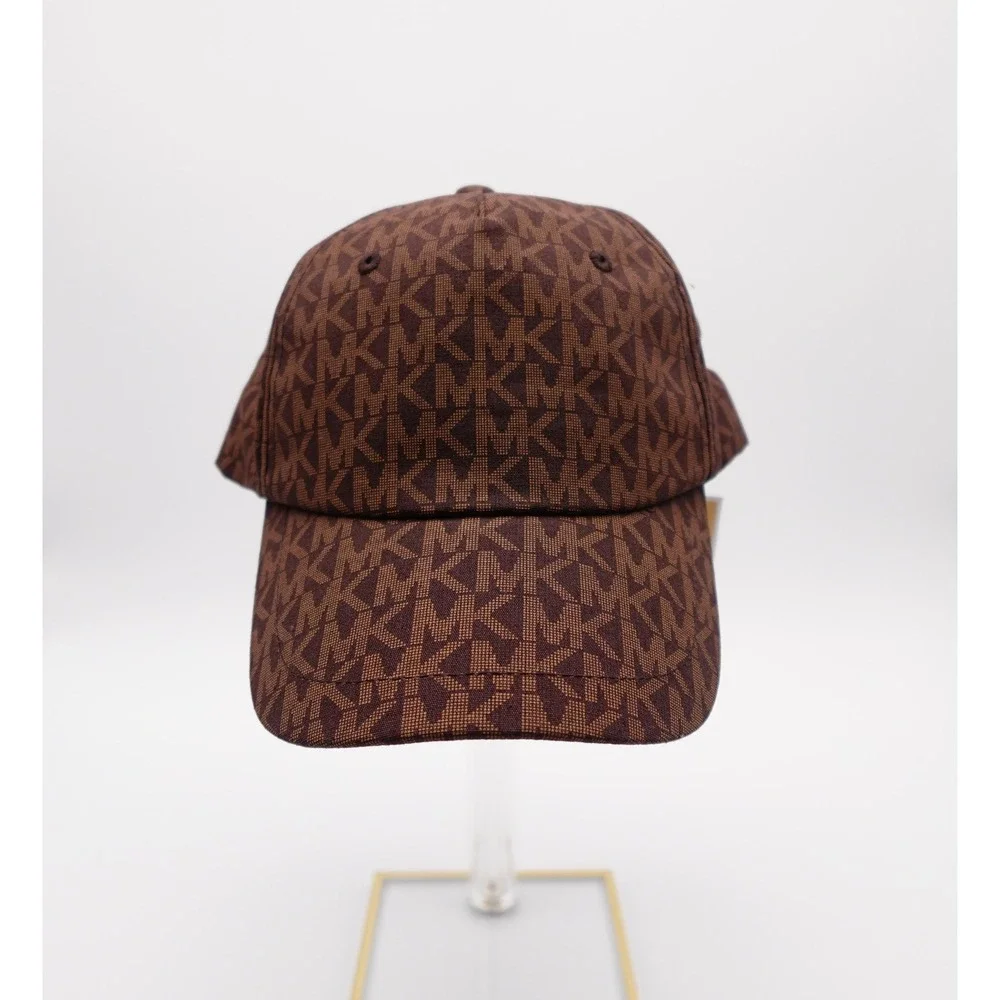 Michael Kors Signature Logo Baseball Cap Brown MK Monogram Hat Gold Hardware NEW
